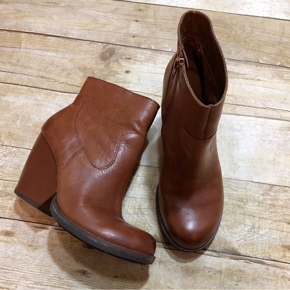 KorkEase Shoes Korks By Korkease Brown Leather Stacked Heel Side